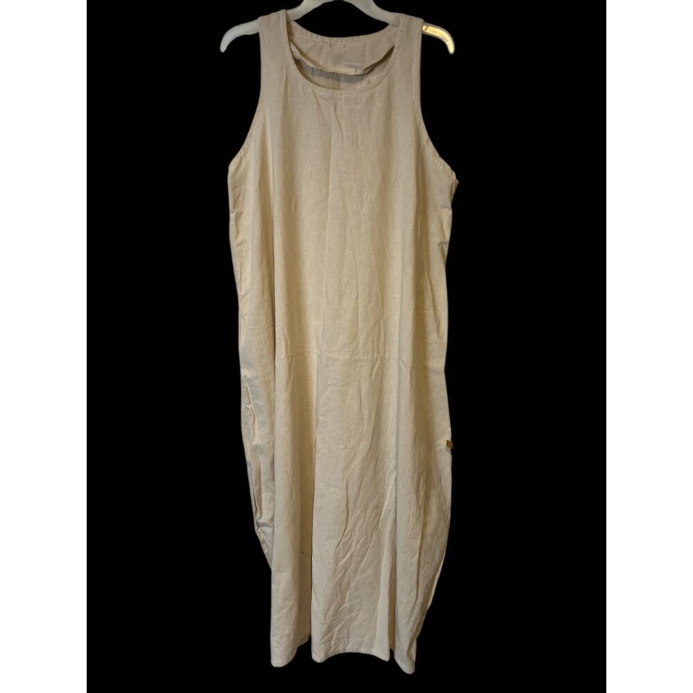 Womens Maxi Linen Dress Oversized 1XL Cream Sleeveless Flowy Boho